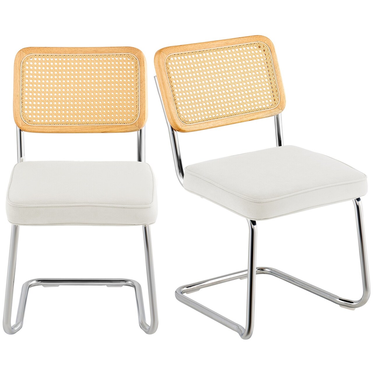 Rattan Dining Chairs Set of 2, Mid Century Modern Dining Chair, Upholstered Velvet Accent Chair with Rattan Back